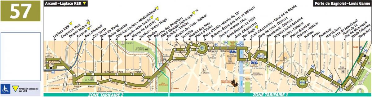 Mapa autobus Paris line 57