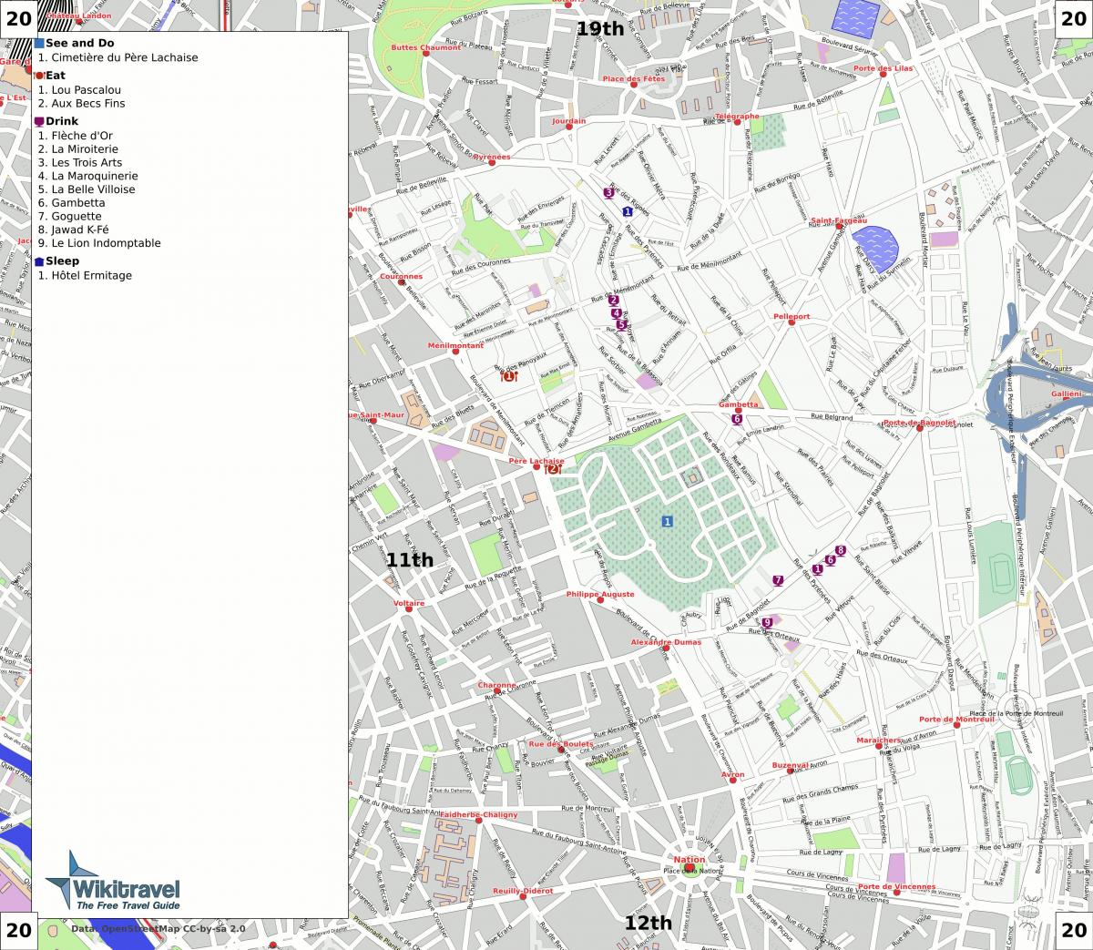 Mapa 20an arrondissement Paris