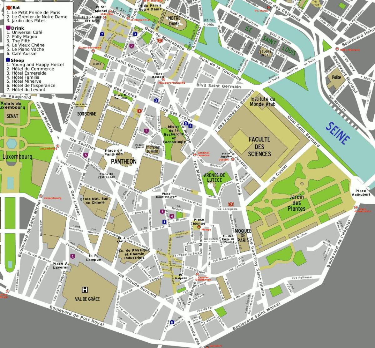 Mapa 5ean arrondissement Paris