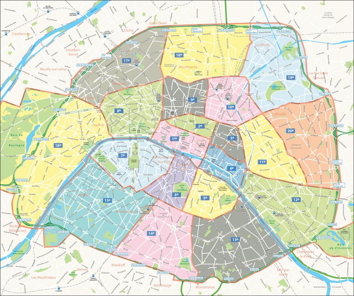 Mapa arrondissements Paris