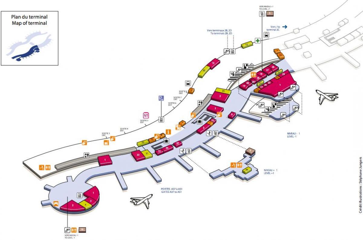 Mapa CDG aireportuko terminal 2A
