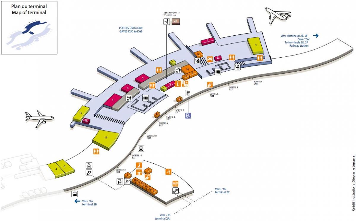 Mapa CDG aireportuko terminal 2D