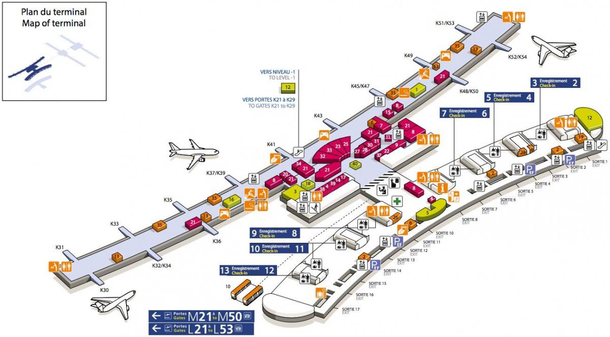 Mapa CDG aireportuko terminal 2E