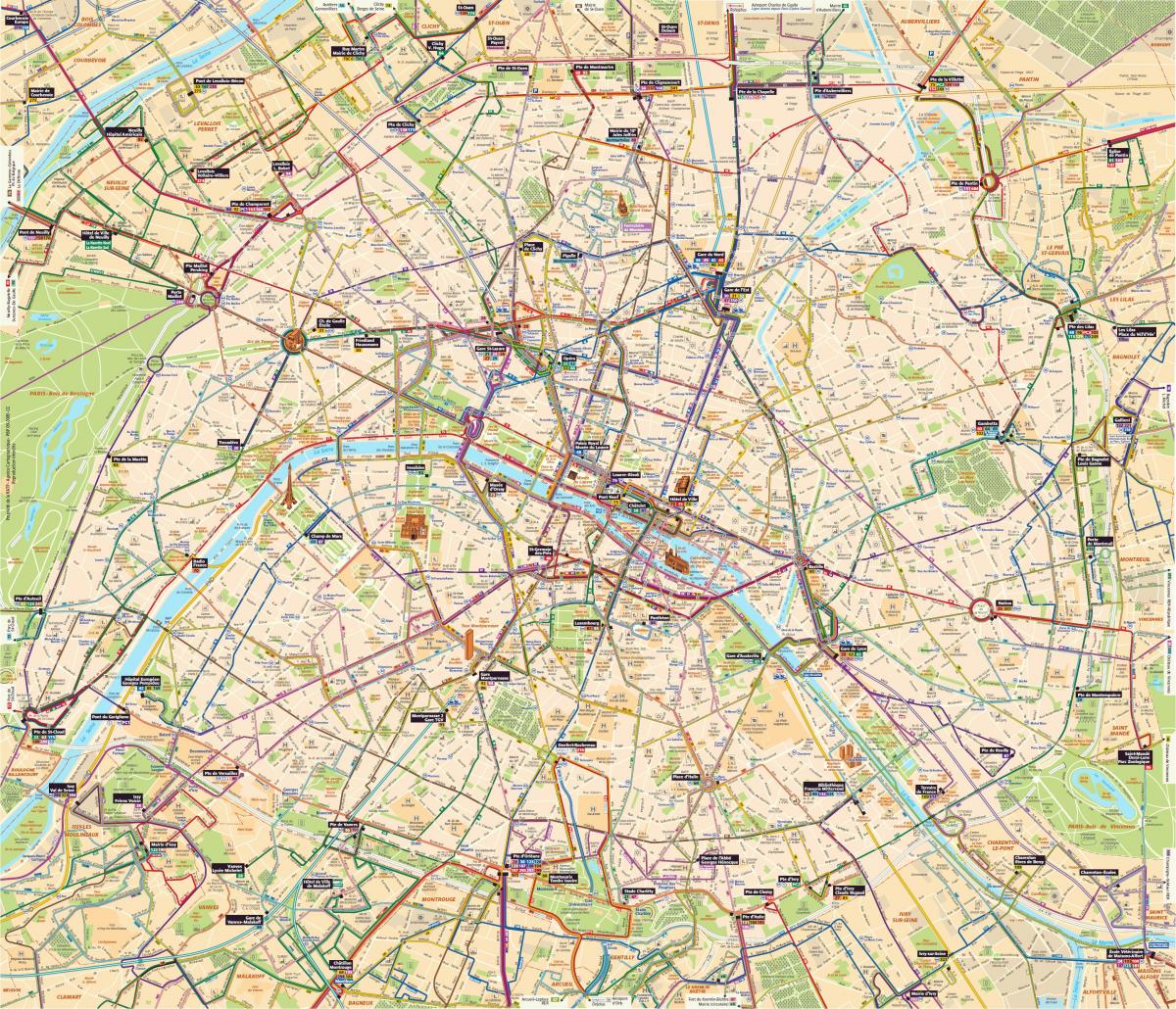 Mapa Paris autobusa