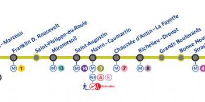 Mapa Parisko metroan line 9