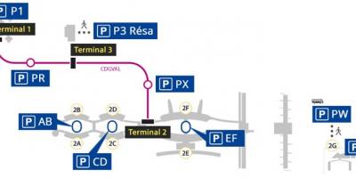 Mapa Roissy aireportua parking